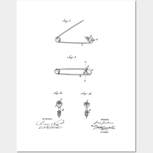 Safety Pin Vintage Patent Hand Drawing Posters and Art